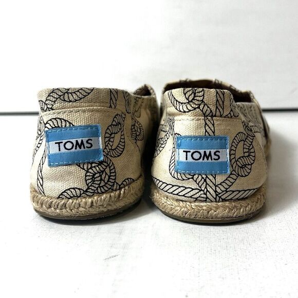 TOMS Rope Print Loafers Womens 8.5 Cream Black Slip On Shoe Flats Comfort Casual - Picture 6 of 10